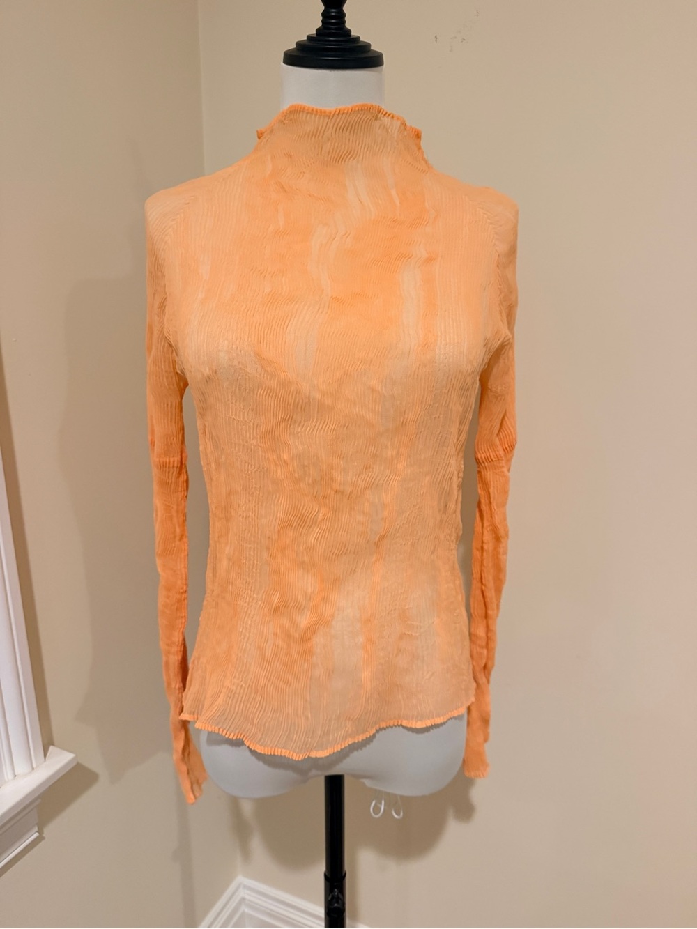 Issey Miyake Peach-Orange Long-Sleeve Mock Neck Top